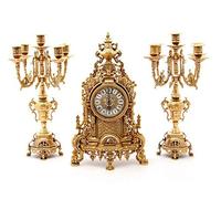 Arterameferro Triptyque horloge baroque en laiton poli avec candélabres françaises pour console