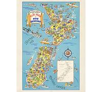 Artery8 1938 Pictorial Map Fun Map Of New Zealand Premium Wall Art Canvas Print 18X24 Inch Carte Carte Nouvelle-Zélande mur
