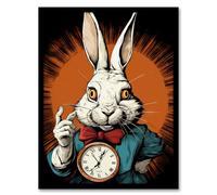 Artery8 Alice in Wonderland Time White Rabbit I'm Late Important Date Whimsical Magical Adventure Painting Artwork Framed Wall Art Print A4