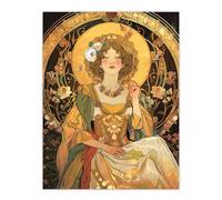 Artery8 Alphonse Mucha Style Woman Floral Art Nouveau Living Room Large Wall Art Poster Print Thick Paper 18X24 Inch