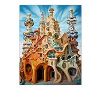 Artery8 Antoni Gaudi Style Orange Pink Blue Architecture Artwork Large Wall Art Poster Print Thick Paper 18X24 inch