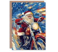 Artery8 Biker Santa Claus on Motorcycle Fun Bold Blank For Him Or Her Art Xmas Festive Christmas Card