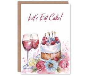 Artery8 Birthday Card Let's Eat Cake Fruit Wine Flowers Watercolour For Her Gran Sister Niece Daughter Wife Woman Greeting Card