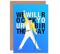 Artery8 Birthday Rock Your Birthday Queen Blue Freddie For Him Her Blank Inside Greeting Card