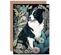 Artery8 Border Collie Dog in Wildflower Field Modern Illustration Art Birthday Sealed Greeting Card Plus Envelope Blank inside