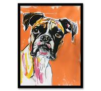 Artery8 Boxer Dog Lover Modern Pet Portrait Orange Living Room Art Print Framed Poster Wall Decor 12x16 inch