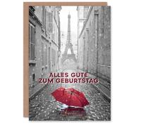 Artery8 Carte d'anniversaire « Alles Gute zum Geburtstag Eiffel » avec parapluie rouge