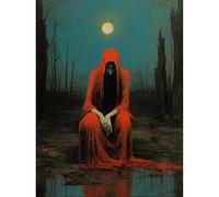 Artery8 Charon in Red Cloak Beksinski Inspired Conceptual Artwork Full Moon Barren Landscape Unframed Art Print Poster Wall Decor 12x16 inch