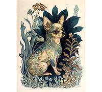 Artery8 Chihuahua Dog With Floral Pattern Fur Coat Modern Portrait in Flower Field Illustration Premium Wall Art Canvas Print 18X24 Inch