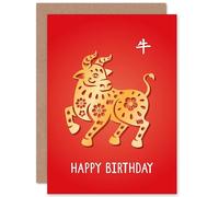 Artery8 Chinese Zodiac Sign Ox Happy Birthday Greetings Card Born in 1973 1985 1997 2009 2021