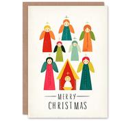 Artery8 Christmas Card Angels Baby Jesus Nativity Scene Simple Colourful