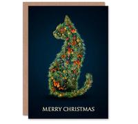 Artery8 Christmas Card Cat Silhouette Colourful Decorated Christmas Tree