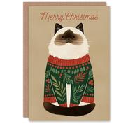 Artery8 Christmas Card Cute Brown Point Ragdoll Cat in Festive Sweater