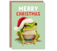 Artery8 Christmas Card Cute Happy Green Frog In Santa Hat Illustration