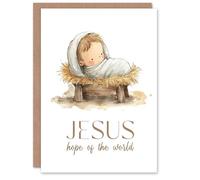 Artery8 Christmas Card Hope of World Baby Jesus in Manger Watercolour