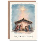 Artery8 Christmas Card Nativity Scene Glory To Newborn King Watercolour