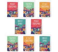 Artery8 Christmas Cards Set of 8 - A6 Size - Festive Greetings Colourful Pattern Presents