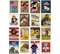 Artery8 Collection of World War 2 USA Military Recruitment Posters Set of 16 Unframed Wall Art Prints Bathroom Bedroom Aesthetic War Bonds 12X16 inch