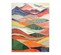 Artery8 Colourful Countryside Hills Folk Art Landscape Living Room Large Wall Art Poster Print Thick Paper 18X24 Inch