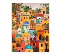 Artery8 Colourful Moroccan Cityscape Painting Exotic Sun Living Room Extra Large XL Wall Art Poster Print