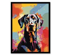 Artery8 Doberman Dog Lover Gift Pet Portrait Abstract Pop Art Artwork Painting Artwork Framed Wall Art Print A4