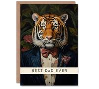 Artery8 Father's Day Greeting Card Classy Tiger Floral Portrait Best Dad Ever