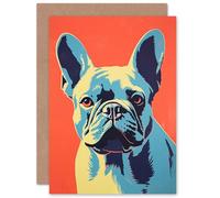 Artery8 French Bulldog Fan Coral Orange Blue Pet for Him or Her Man Woman Birthday Thank You Congratulations Blank Art Greeting Card