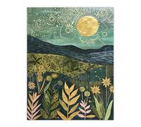 Artery8 Full Moon Floral Landscape Folk Art Painting Living Room Large Wall Art Poster Print Thick Paper 18X24 Inch