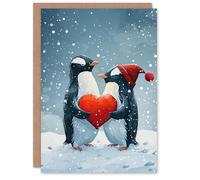 Artery8 Gentoo Penguins Couple Love Heart Blank For Him Or Her Art Xmas Festive Christmas Card