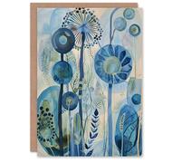 Artery8 Greeting Card Abstract Blue Wildflowers Watercolour Floral Blank For Him Or Her Art Birthday Card