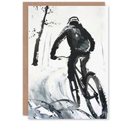 Artery8 Greeting Card Abstract Mountain Biker Biking Winter Landscape For Him Man Birthday Card