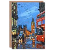 Artery8 Greeting Card Big Ben London on a Rainy Day Painting Iconic Blank For Him Or Her Art Birthday Card