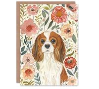 Artery8 Greeting Card Cute Cavalier King Charles Spaniel in Wildflowers For Her Woman Birthday Card