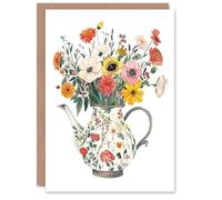 Artery8 Greeting Card Flower Bouquet in Rustic Floral Teapot Vase For Her Woman Birthday Card