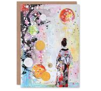 Artery8 Greeting Card Geisha Floral Kimono Japan Abstract Fantasy Art For Her Woman Birthday Card