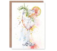 Artery8 Greeting Card Gin Tonic Cocktail Rosemary Watercolour Modern Blank For All Him Or Her Art Birthday Card