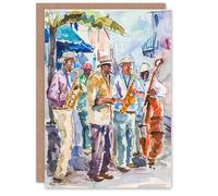 Artery8 Greeting Card New Orleans Jazz Music Festival Street Musicians Blank For Him Or Her Art Birthday Card