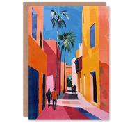 Artery8 Greeting Card Vibrant Casablanca Street African Architecture Blank For Him Or Her Art Birthday Card