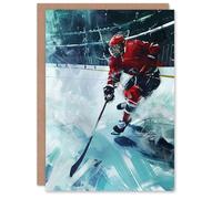 Artery8 Ice Hockey Player in Game Oil Painting Stadium Greeting Birthday Card Him Her All Blank