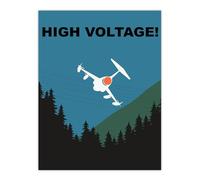 Artery8 Jet Plane High Voltage Wires Warning Blue Man Cave Large Wall Art Poster Print Thick Paper 18X24 Inch