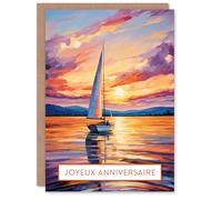 Artery8 Joyeux Anniversaire Coucher de Soleil Sur un Voilier Carte Anniversaire
