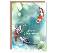 Artery8 Joyeux Anniversaire Poissons Koi Japonais et Nénuphars Carte Anniversaire