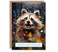 Artery8 Joyeux Anniversaire Raton Laveur Dans un Pre Fleuri Carte Anniversaire