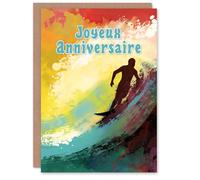 Artery8 Joyeux Anniversaire Surfeur Surf Vague Coloré Carte Anniversaire