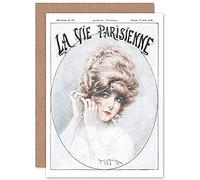 Artery8 La Vie Parisienne Woman with Earrings Magazine Cover Sealed Greeting Card Plus Envelope Blank inside Femme Couverture du magazine Couverture