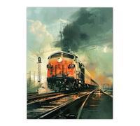 Artery8 Locomotive Train Front View Railway Painting Living Room Unframed Wall Art Print Poster Home Decor Premium