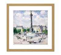 Artery8 Loiseau La Place Bastille Paris Painting 9X9 Inch Square Wooden Framed Wall Art Print Picture with Mount