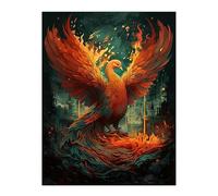 Artery8 Majestic Phoenix Bird Concept Painting Blue Orange Red Mythical Creature Rising from the Ashes Spreading Fire Wings Vibrant Portrait Unframed Wall Art Print Poster Home Decor Premium