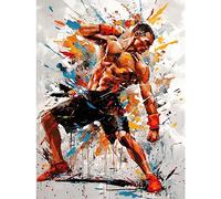 Artery8 Martial Arts Kickboxer Athlete Splat Paint Art Art Print Canvas Premium Wall Decor Poster Mural