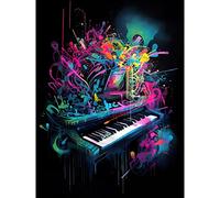 Artery8 Melodic Explosion Piano Bursting in Vibrant Colours Modern Acrylic Paint Painting Premium Wall Art Canvas Print 18X24 inch